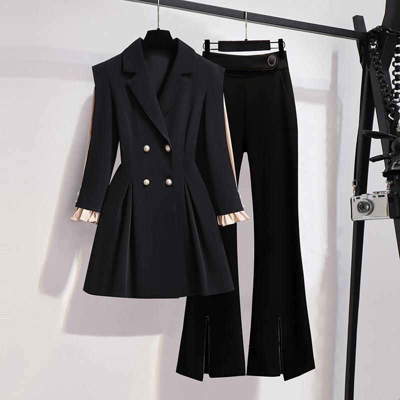 Womens Two Piece Pants Korean Elegant Twopiece Set Autumn Fashion Blazers Jacket Blouse Micro Flared Suit Casual Clothing 221121