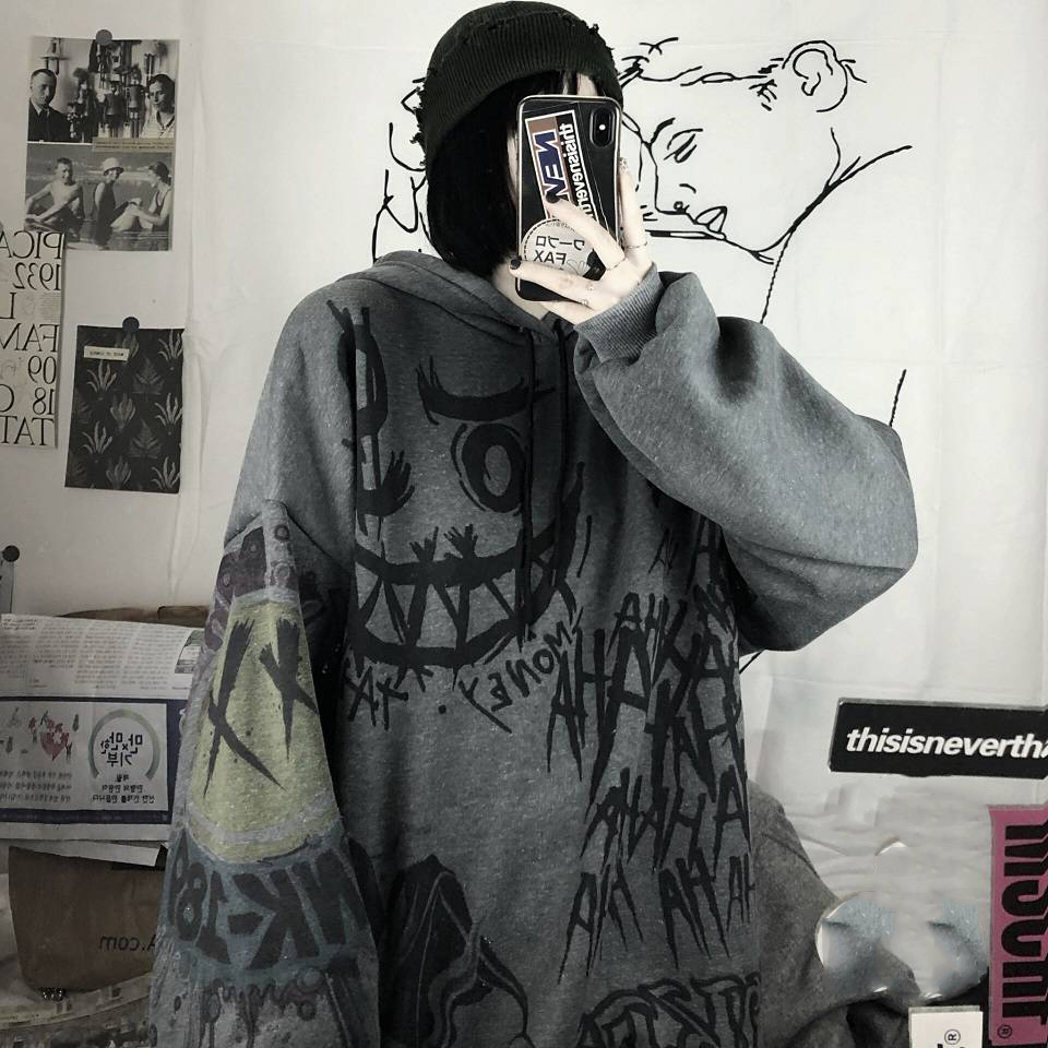 Women's Hoodies Sweatshirts Gothic Japan Cartoon Hip Hop Sweatshirt Oversize Women Spring Autumn Funny Punk Tops Females Clothes Girl 221121