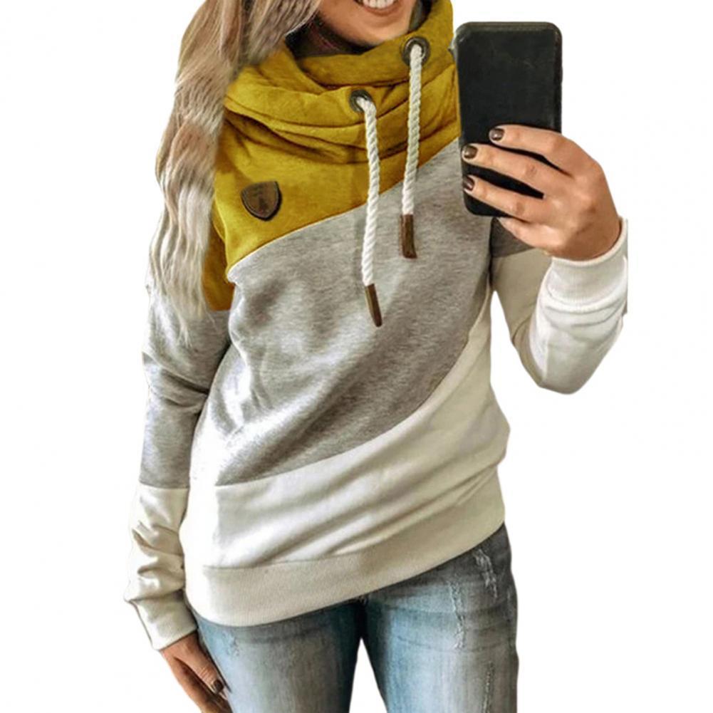 Women's Hoodies Sweatshirts Women Autumn Winter Hoodie Color Block Patchwork Long Sleeve Drawstring Hooded Sweatshirt for Daily Wear 221121