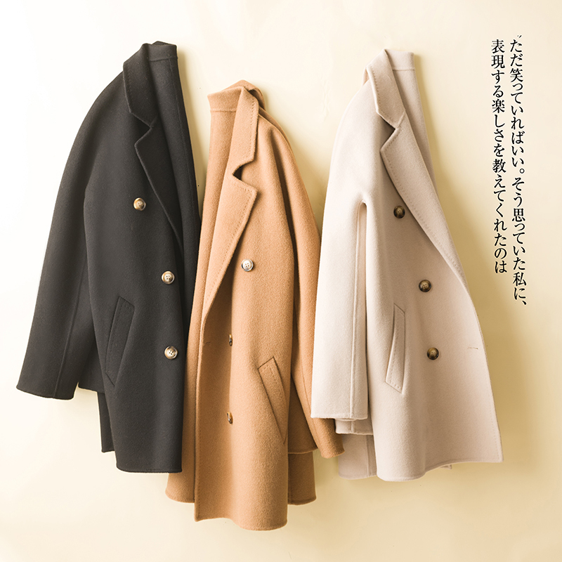 Women's Wool Blends High-end double-sided 100%woolen coat women's autumn and winter cashmere loose all-match solid color women 221121