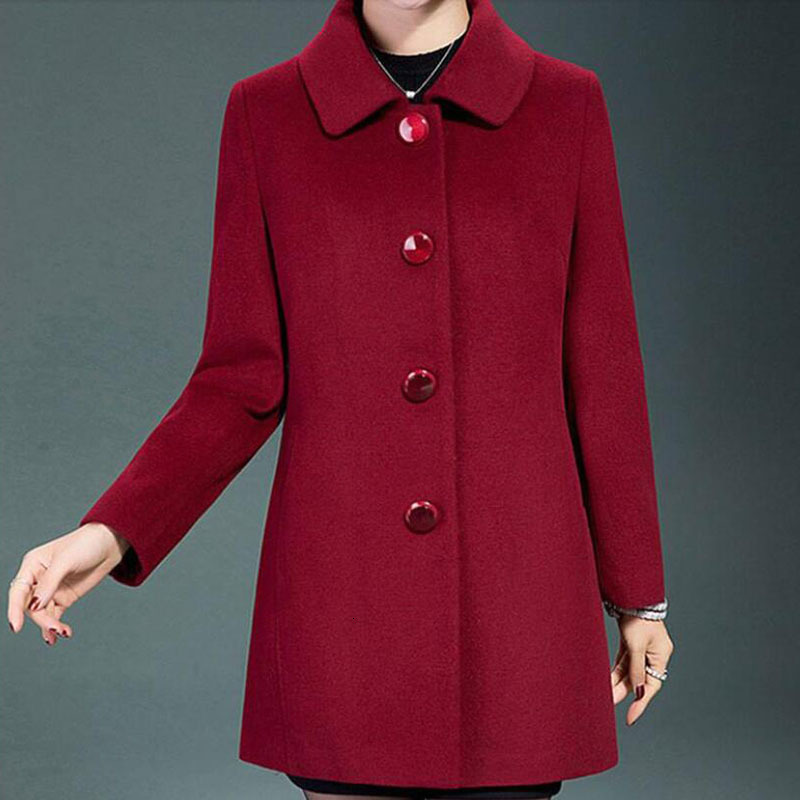 Women's Wool Blends Blended en Coat Outerwear Basic Women Single-Breasted Spring Autumn Winter Jacket Elegant Mother Dress 5XL 221121