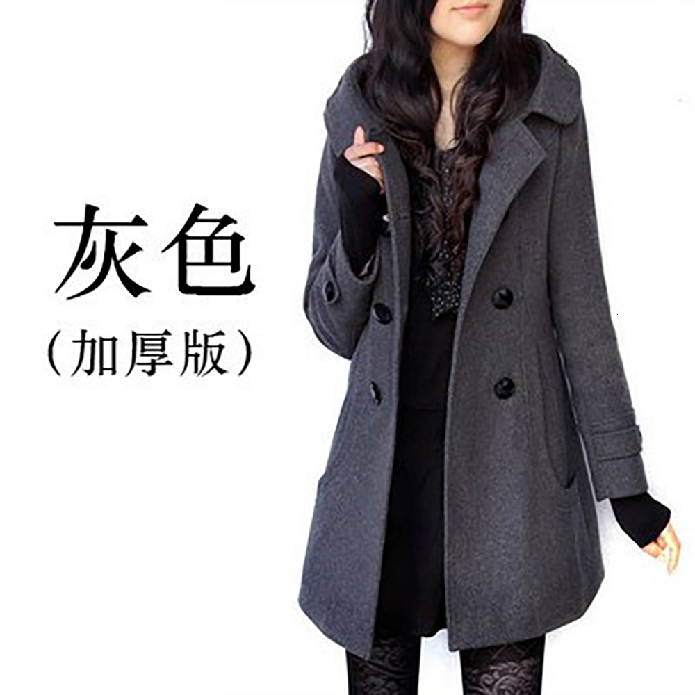 Women's Wool Blends women's autumn and winter mid-length double-breasted hooded coat plus fat thick woolen size windbreaker 221121