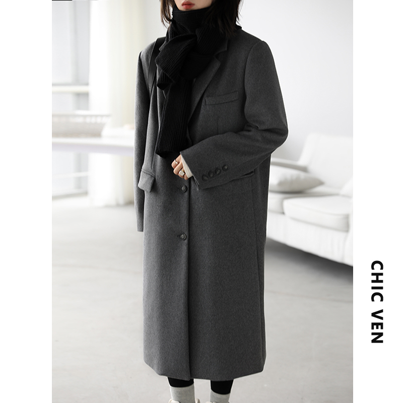 Women's Wool Blends CHIC VEN Winter Korean Women Long Coat Thickening Casual Warm Single Breasted Overcoat en Coats Office Lady Tops 221121