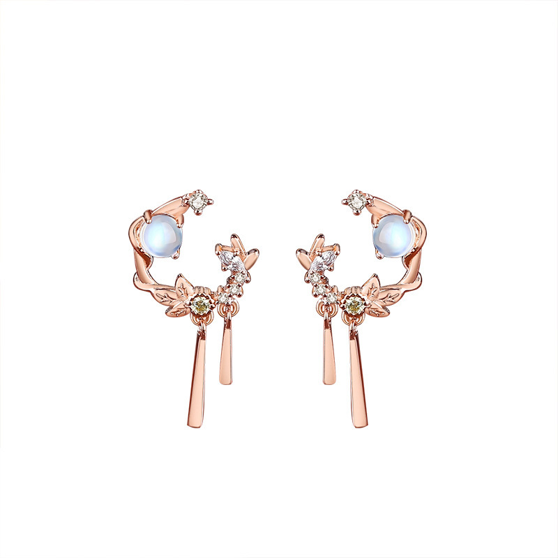 Stud Mochizuna Bunny Lady Koko Vintage Design Sterling Silver Moonstone Earrings