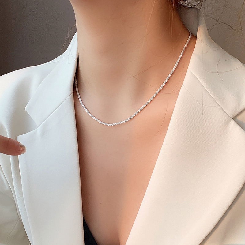 Sier Sparkling Clavicle Chain Choker Necklace Collar For Women Fine Jewelry Wedding Party Birthday Gift