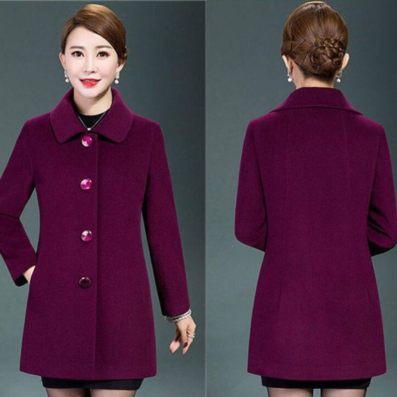 Women's Wool Blends Blended en Coat Outerwear Basic Women Single-Breasted Spring Autumn Winter Jacket Elegant Mother Dress 5XL 221121