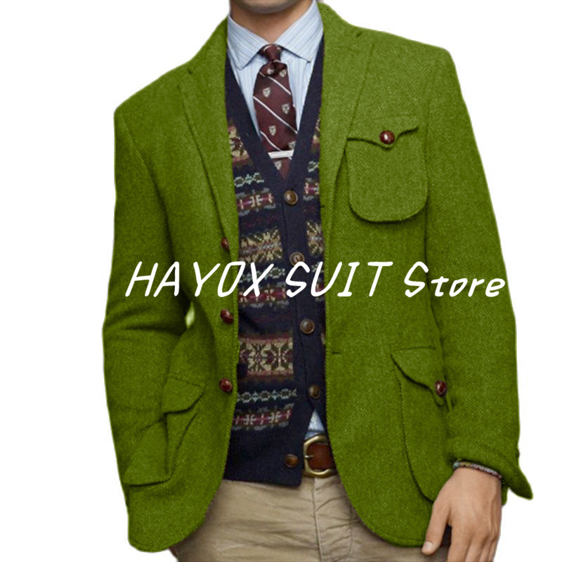 Men's Suits Blazers Suit Tweed Single Breasted Point Lapel Multi Pocket Jacket Trendy Steampunk Wedding Prom Party Blazer 221121
