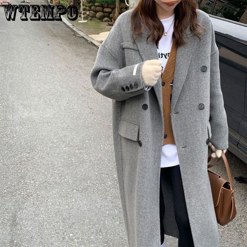 Women's Wool Blends Women en Coat Loose Overcoat Double-breasted Cashmere Thick Long Black Outwear Dust Female Autumn Winter 221121