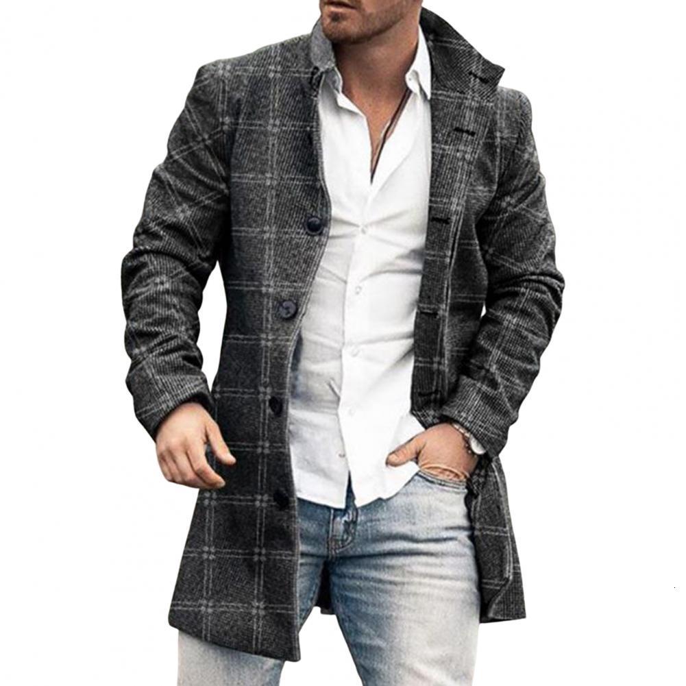 Men's Jackets Men Overcoat Plaid Singlebreasted Turndown Collar Long Sleeves Slim Midlength Jacket Coat Warm Pockets Trench Coat 221121
