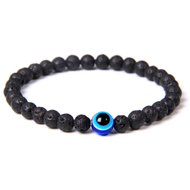 Fashion 6mm Natural Stone Beads Evil Eye Bracelet Handamde Hematite Turkish Blue Eyes Bracelets for Women Men Yoga Reiki Jewelry