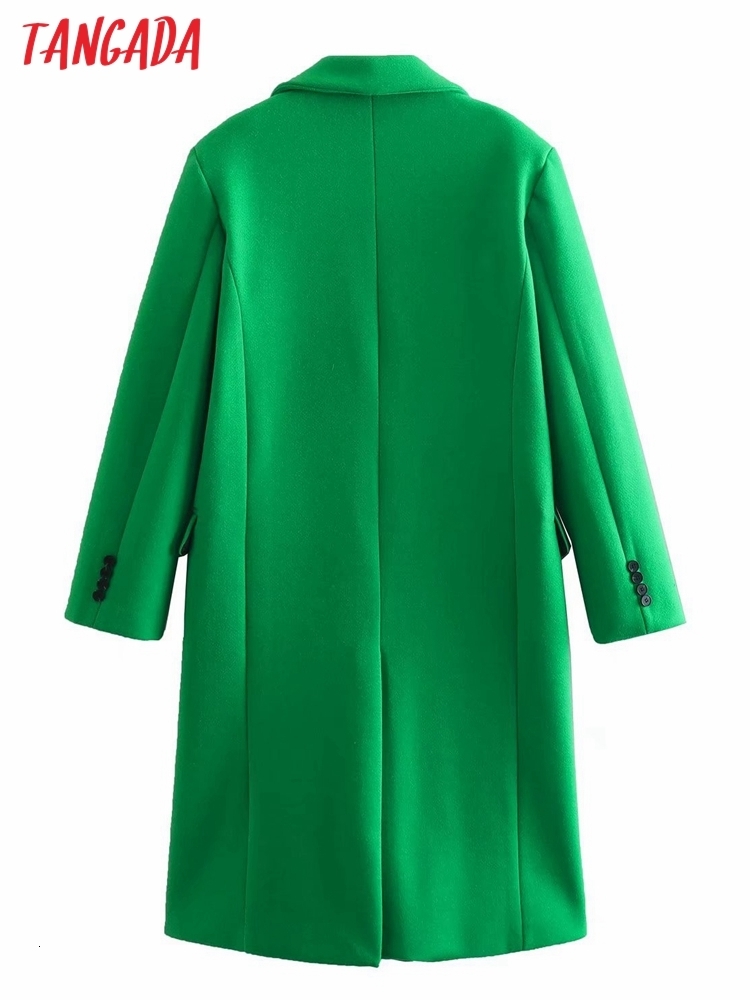 Women's Wool Blends Tangada Women Winter Green Thick Woolen Coats Double Breasted Long Sleeves Pocket Ladies Elegant OverCoat 4M60 221121