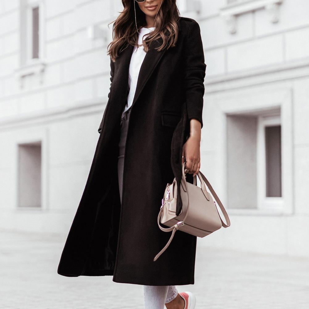 Women's Wool Blends Windbreaker Women Elegant Long Coat With Belt Solid Color Sleeve Chic Outerwear Ladies Overcoat Autumn Winter Outwear 221121