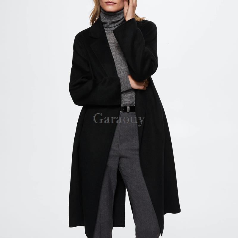 Women's Wool Blends Garaouy Autumn Vintage Casual Simple Classic Long Woolen Coat 3 Colors Cardigan With Belt Overcoat Female Mujer 221121