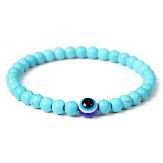 Fashion 6mm Natural Stone Beads Evil Eye Bracelet Handamde Hematite Turkish Blue Eyes Bracelets for Women Men Yoga Reiki Jewelry
