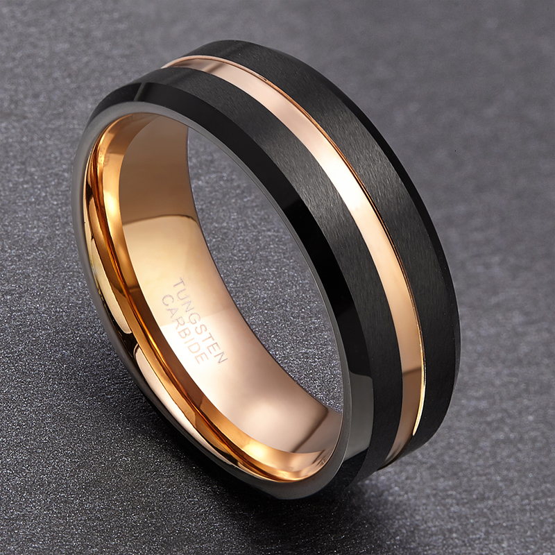 Band Rings TIGRADE 8mm Men Black Tungsten Carbide Ring Thin Blue Line Wedding Band Vintage Men Jewelry Anime Anel Masculino Aneis Size 6-15 221119