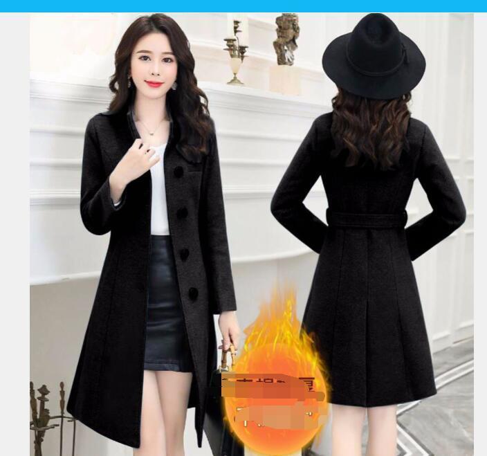 Women's Wool Blends 1pcs/lot Coat Belt Slim Women Winter Autumn Female Long en Coats Single-breasted Plus Size Elegant outwear 221121