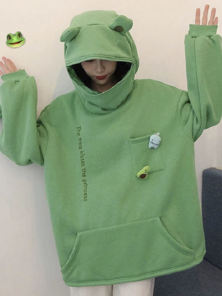 Women's Hoodies Sweatshirts Embroidery Frog Oversized Sweatshirt Men And Harajuku Warm Pullover Womens Korean Style Hoodie Springtime 221121