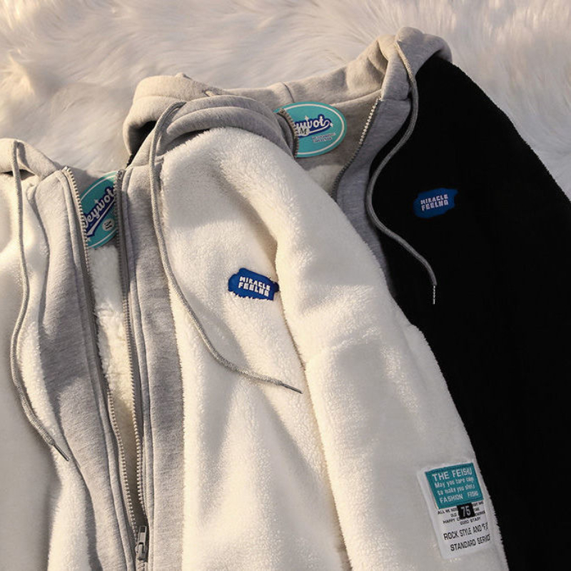 Women's Hoodies Sweatshirts Winter Lamb Wool Hooded Sweatshirt Women Casual Thick Warm Loose Padded Jackets Coat Hip-hop Retro Zip Up Patchwork 2