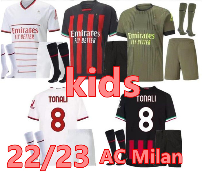 GIROUD ORIGI DEST 22/ 23 Soccer jerseys TOMORI IBRAHIMOVIC R.LEAO LAZETIC KALULU Third kit 2022/23 TONALI A.REBIC theo brahim Men kids sets Ac Milans Top football shirt, Army green