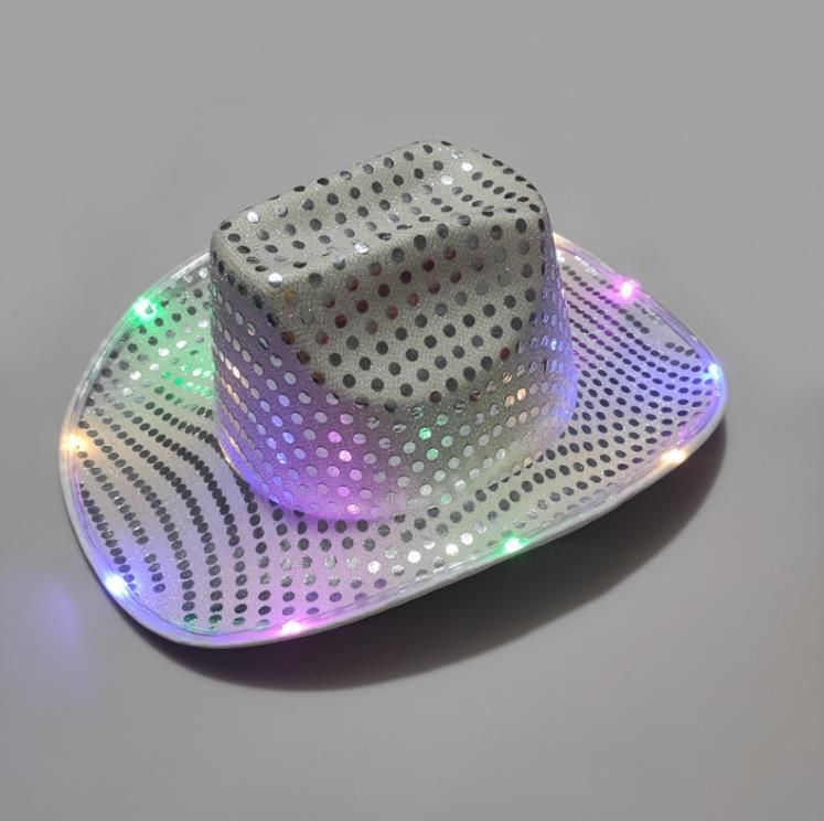 Cowgirl LED Hat Flashing Light Up Sequin Cowboy Hats Luminous Caps Halloween Costume GG02L