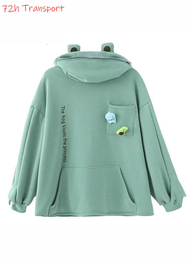 Women's Hoodies Sweatshirts Embroidery Frog Oversized Sweatshirt Men And Harajuku Warm Pullover Womens Korean Style Hoodie Springtime 221121