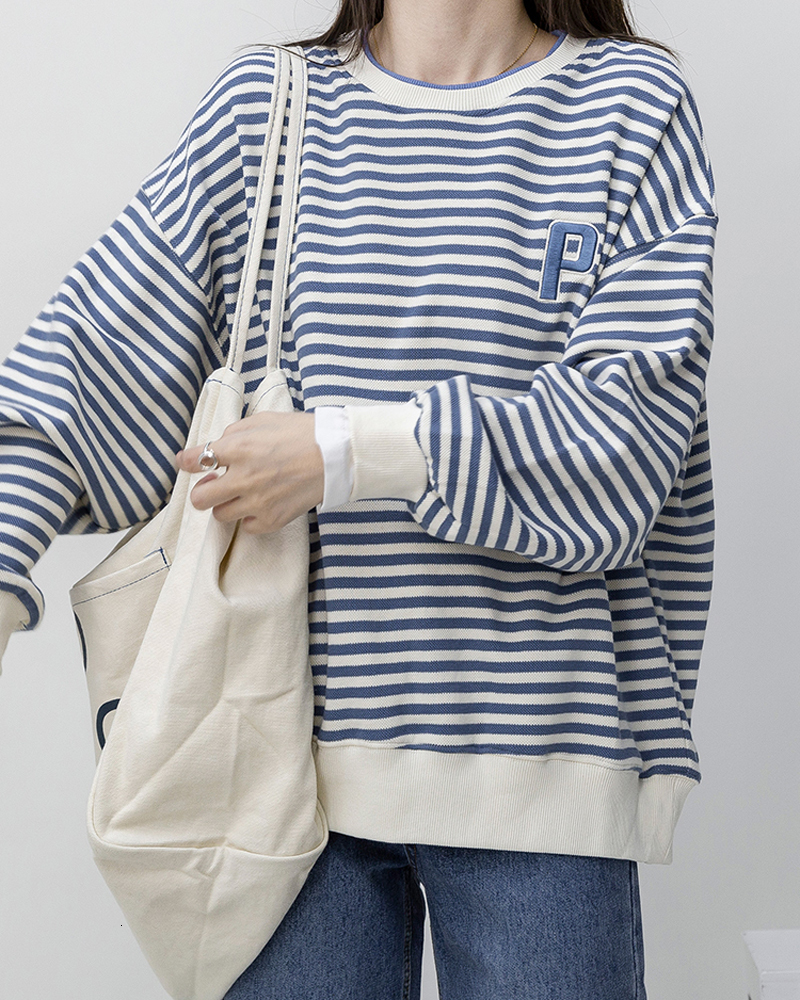Women's Hoodies Sweatshirts Women Harajuku embroidery stripe cotton Hoodie Clothes Autumn long sleeve oversized Korean thin Sweatshirt pullovers 