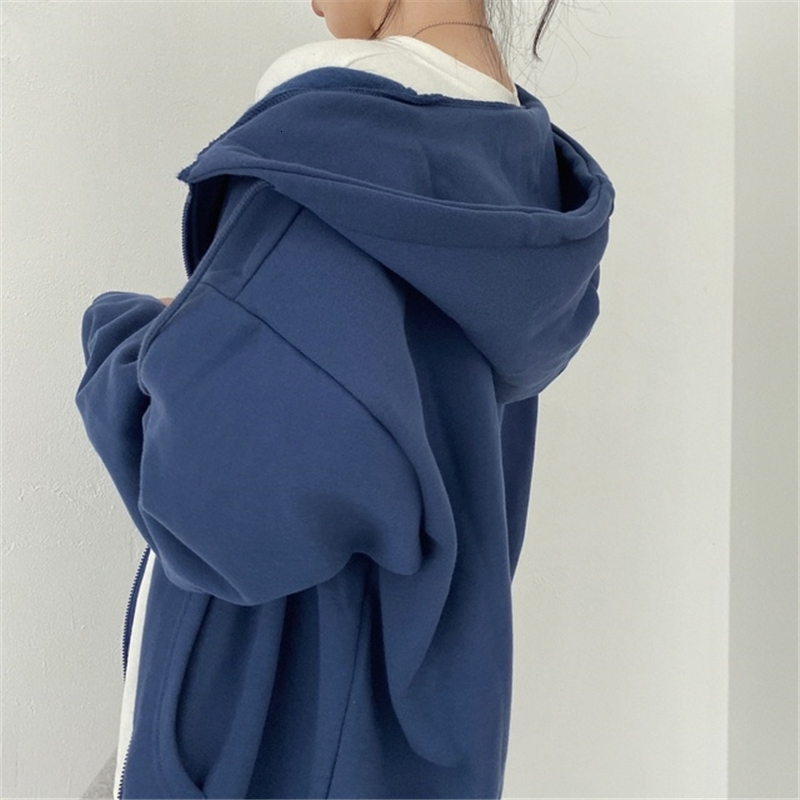 Women's Hoodies Sweatshirts Oversized Casual Solid Long Sleeve Zipper Jackets Korean Version Harajuku Loose Fleece Hooded 221121