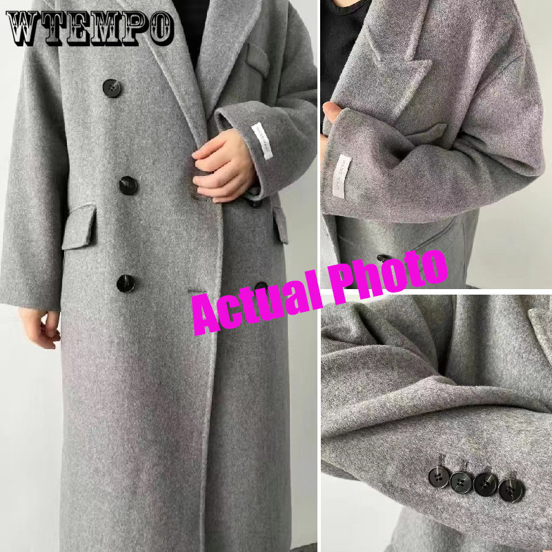 Women's Wool Blends Women en Coat Loose Overcoat Double-breasted Cashmere Thick Long Black Outwear Dust Female Autumn Winter 221121