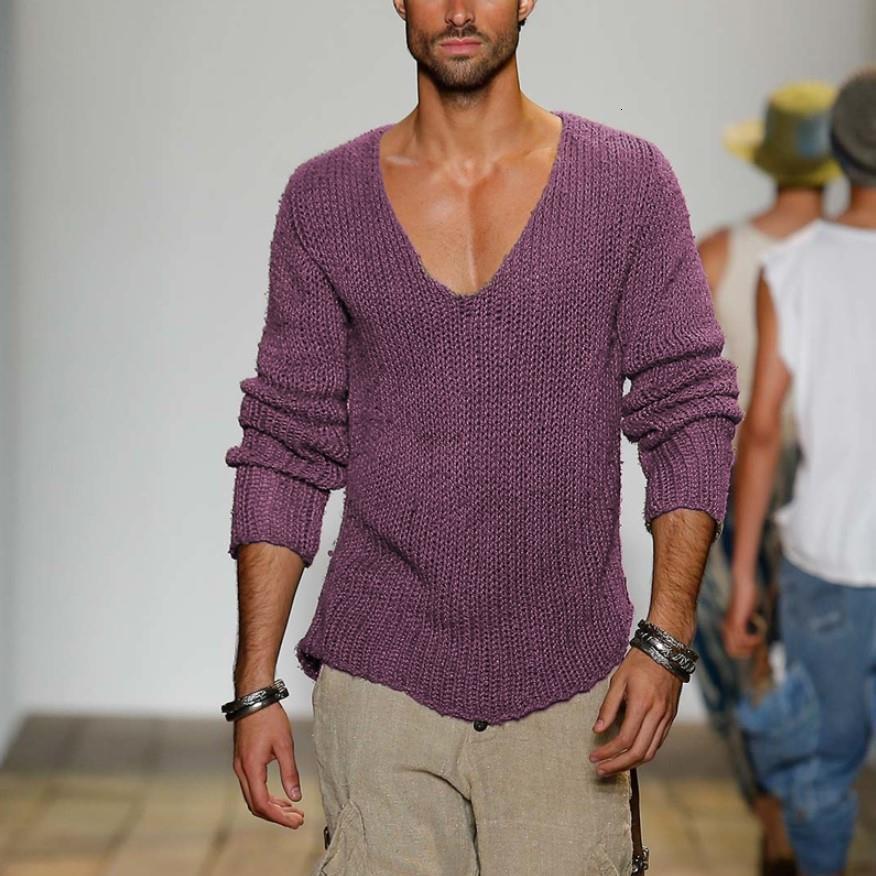 Men's Sweaters Mens Casual V-Neck Solid Sweater Autumn Winter Fashion Knitted Pullover Tops For Men Harajuku Long Sleeve Jumper Streetwear 221121