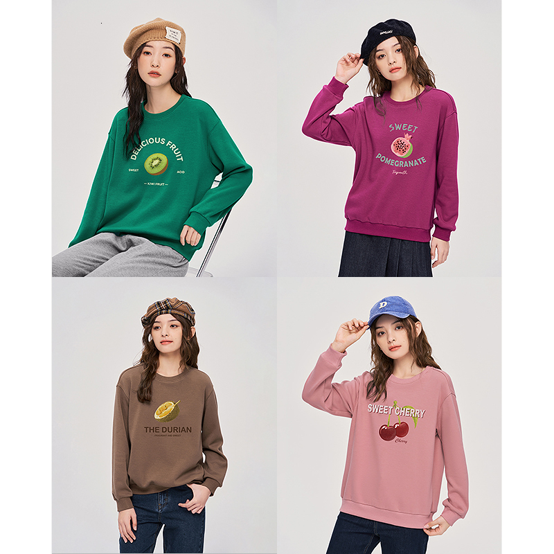 Women's Hoodies Sweatshirts Toyouth Women Fleece Autumn Long Sleeve O Neck Loose Hoodie Fruit Print Multicolor Casual Streetwear Pullover 221121
