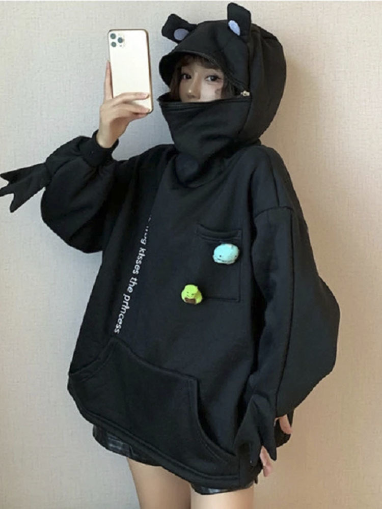 Women's Hoodies Sweatshirts Embroidery Frog Oversized Sweatshirt Men And Harajuku Warm Pullover Womens Korean Style Hoodie Springtime 221121