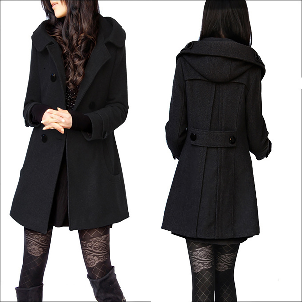 Women's Wool Blends women's autumn and winter mid-length double-breasted hooded coat plus fat thick woolen size windbreaker 221121