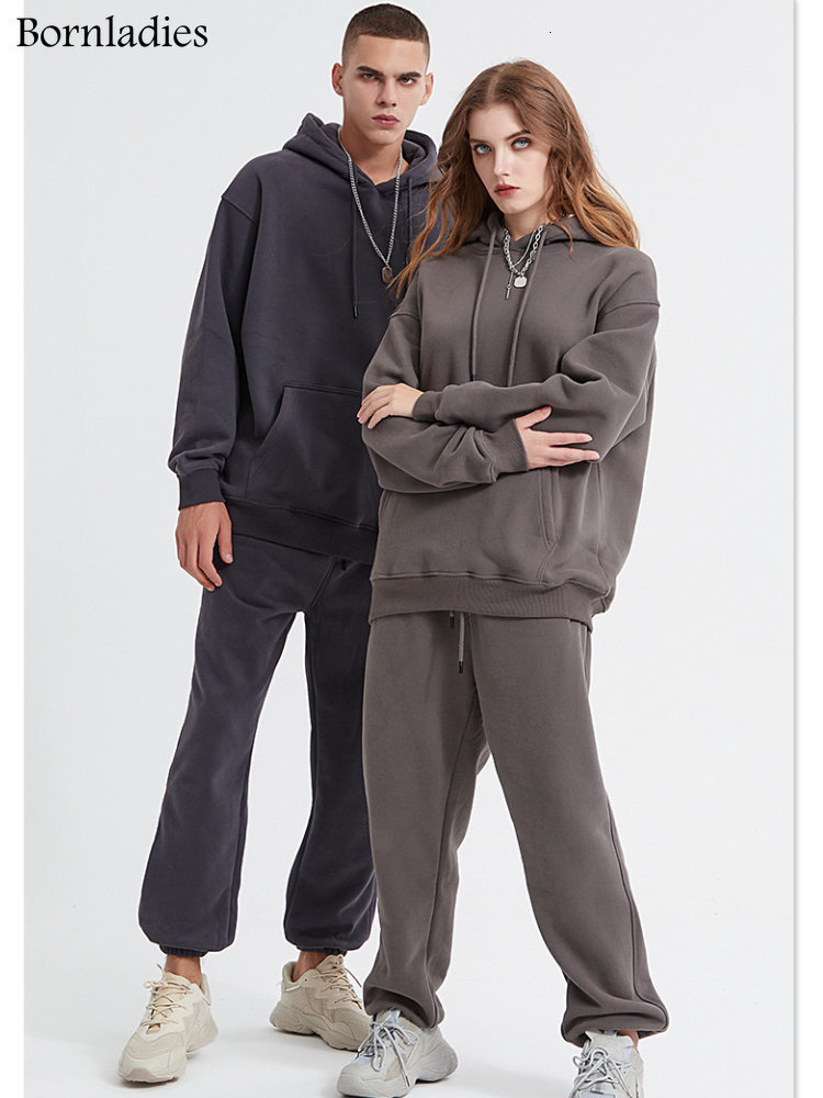 Women's Hoodies Sweatshirts Bornladies Couple Sets Winter Thicken Fleece Women Cotton Sweatshirt Oversized Female Warm Pullovers Jacket 221121