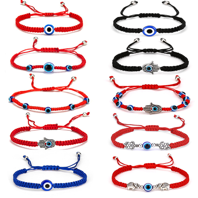 Blue Lucky Evil Eye Hand of Fatima Bracelet for Women Men Lovers Handmade Black String Thread Rope Couple Bracelets Jewelry Gift