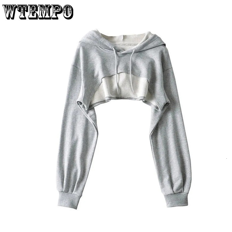 Women's Hoodies Sweatshirts Black Short Navel Pullover Blouse Long-sleeved Loose Top Spring Autumn Drop Wholesale 221121