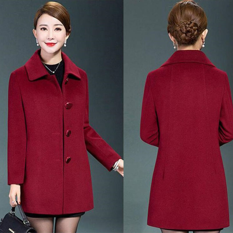 Women's Wool Blends Blended en Coat Outerwear Basic Women Single-Breasted Spring Autumn Winter Jacket Elegant Mother Dress 5XL 221121