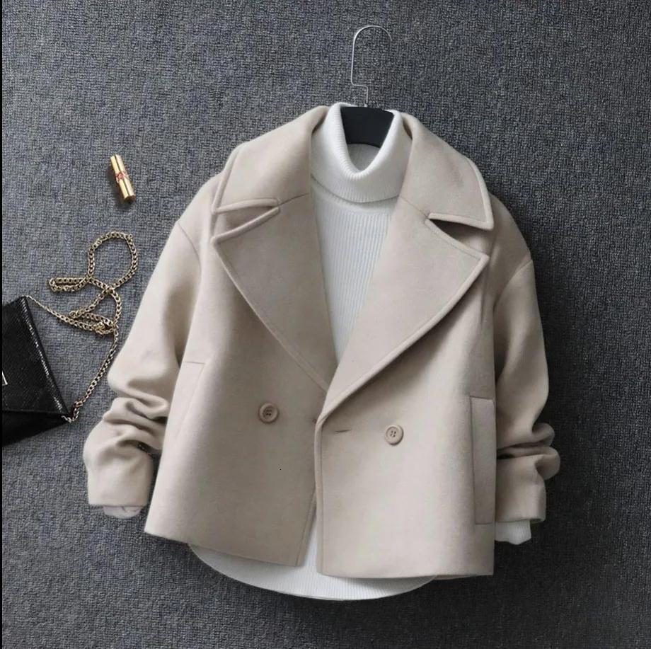 Women's Wool Blends Woolen Coat Loose Short Tops Temperament Was Thin Autumn Warm Parkas Jacket 744 221121