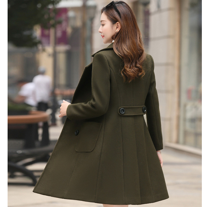 Women's Wool Blends Woolen Coat Turn-Down Collar Double Breasted Coats Autumn Korean Slim Khaki Black Jacket Female LD1423 221121