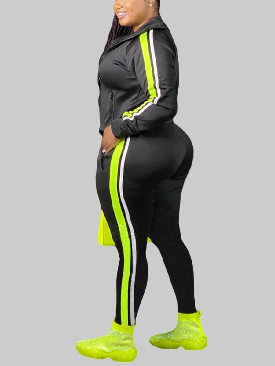 Women's Plus Size Tracksuits LW Plus Size Hooded Collar Patchwork Tracksuit Set Women Fall Clothes Sweatsuit Joggers Outfit Zip Top Sweatpants Tr