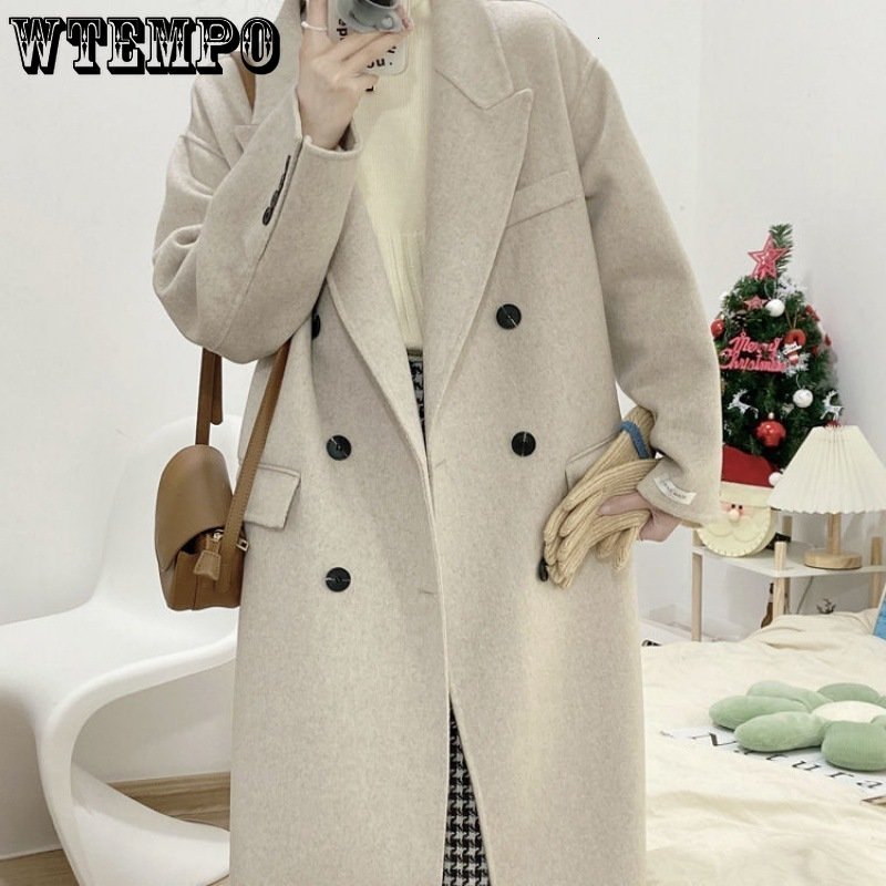 Women's Wool Blends Women en Coat Loose Overcoat Double-breasted Cashmere Thick Long Black Outwear Dust Female Autumn Winter 221121
