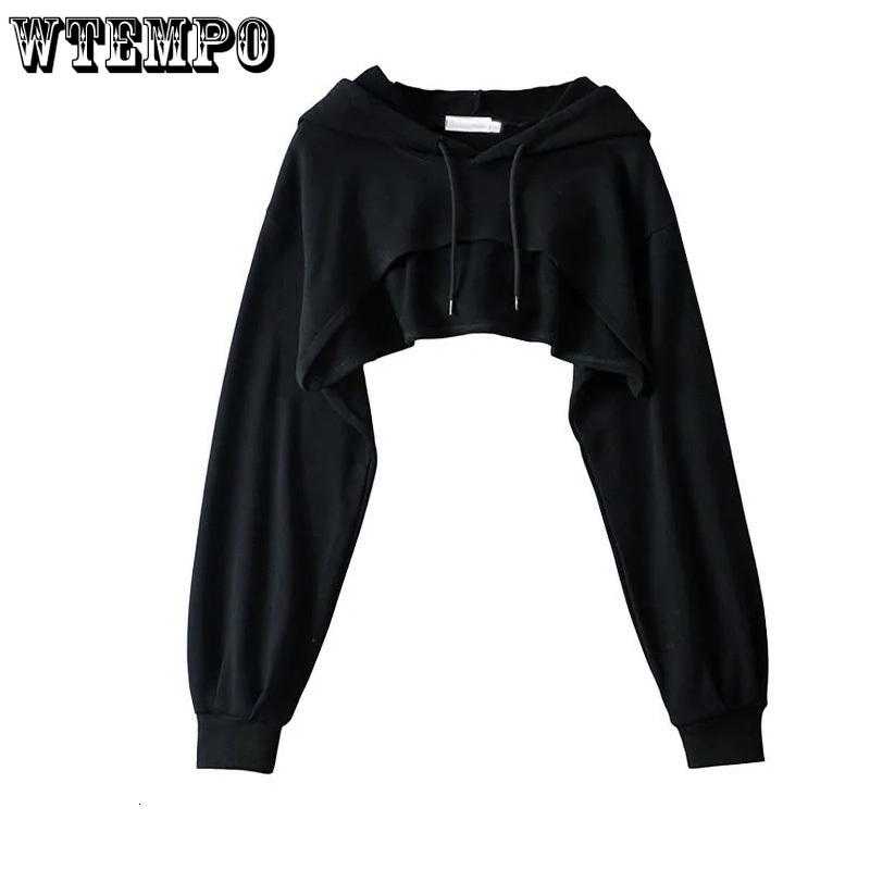 Women's Hoodies Sweatshirts Black Short Navel Pullover Blouse Long-sleeved Loose Top Spring Autumn Drop Wholesale 221121