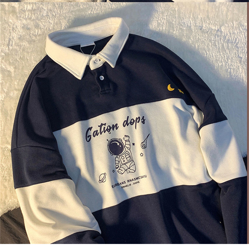 Women's Hoodies Sweatshirts Polo Collar Sweatshirt Vintage Woman Long Sleeve Letter Print Patchwork Oversized Loose Spring Female Pullover Tops 2