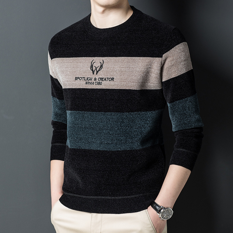 Men's Sweaters Plush Chenille Sweater for Autumn and Winter Korean Version Thick Warm Bottom Shirt Trendy Fleece Round Neck Pullovers 221121