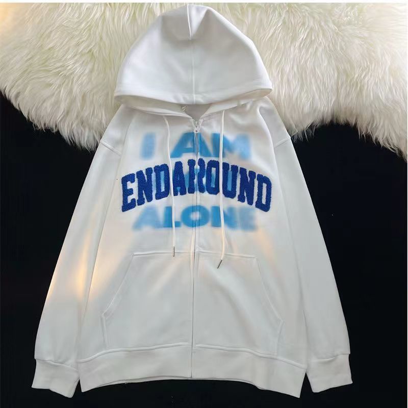 Women's Hoodies Sweatshirts American retro hiphop flocking cardigan hooded sweater men and women early autumn loose ins lazy wind thin coat hoodi