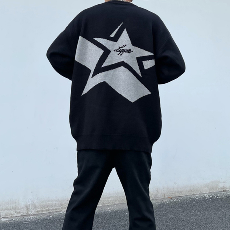 Men's Sweaters Japanese Retro Alphabet Stars Crew Neck Sweater Men and Women Pullover High Street Oversize Loose Casual Autumn 221121