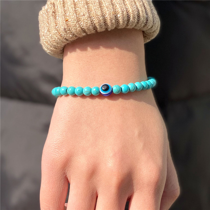 Fashion 6mm Natural Stone Beads Evil Eye Bracelet Handamde Hematite Turkish Blue Eyes Bracelets for Women Men Yoga Reiki Jewelry