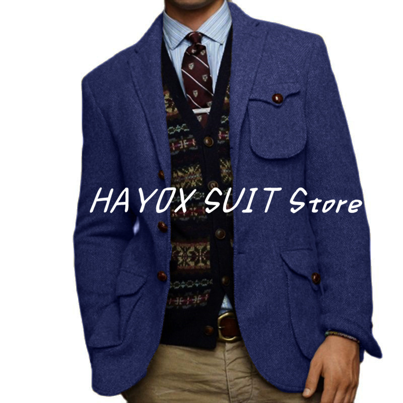 Men's Suits Blazers Suit Tweed Single Breasted Point Lapel Multi Pocket Jacket Trendy Steampunk Wedding Prom Party Blazer 221121