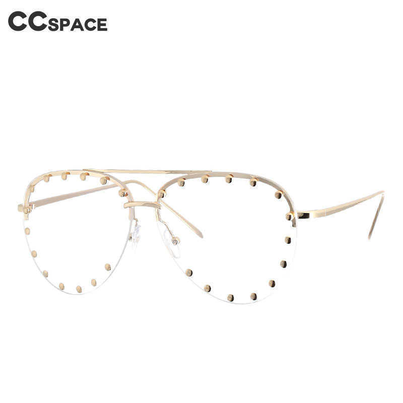 Sunglasses Frames 45202 Ladies Metal Rivet Pilot Sunglasses Women Luxury Personality Glasses Designer Eyewear Transparent UV400 T2201114