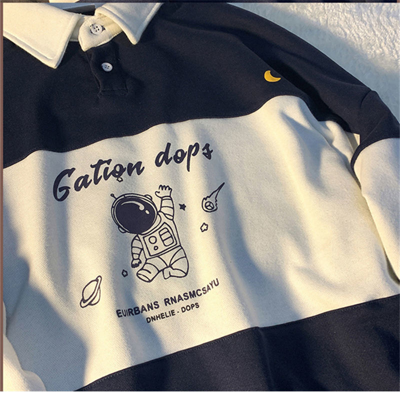 Women's Hoodies Sweatshirts Polo Collar Sweatshirt Vintage Woman Long Sleeve Letter Print Patchwork Oversized Loose Spring Female Pullover Tops 2