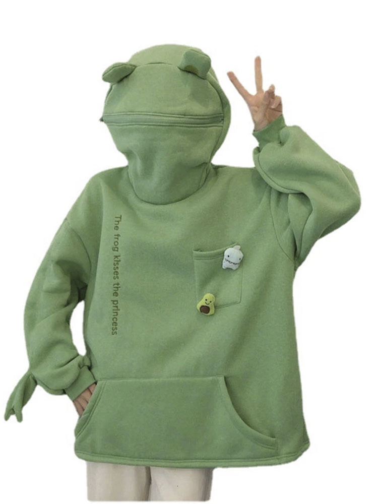 Women's Hoodies Sweatshirts Embroidery Frog Oversized Sweatshirt Men And Harajuku Warm Pullover Womens Korean Style Hoodie Springtime 221121